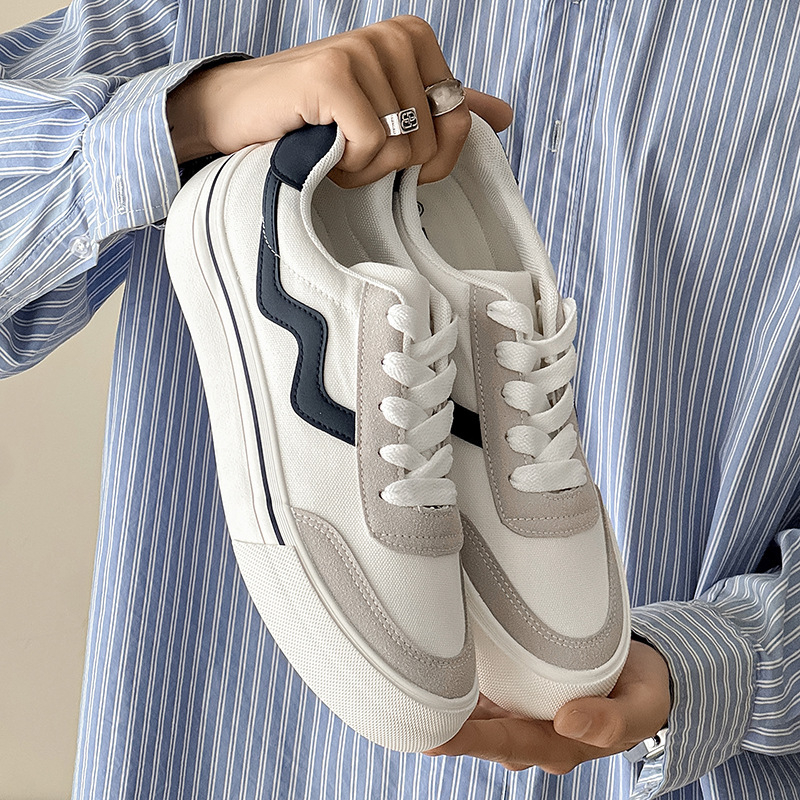 Мъжки канвасови маратонки в корейски стил – леки, нисък връх, с връзки, вулканизирана гумена подметка HTA-6