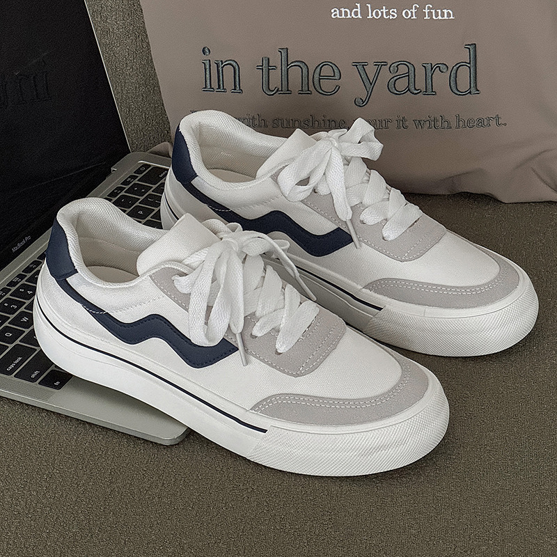 Мъжки канвасови маратонки в корейски стил – леки, нисък връх, с връзки, вулканизирана гумена подметка HTA-6