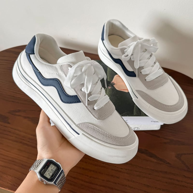 Мъжки канвасови маратонки в корейски стил – леки, нисък връх, с връзки, вулканизирана гумена подметка HTA-6