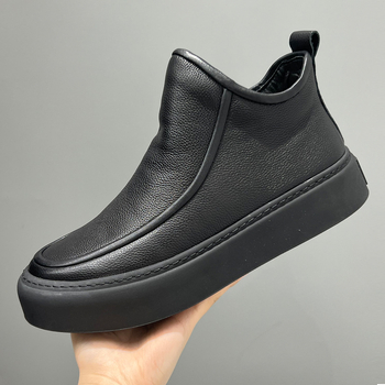 Férfi Chelsea bakancs valódi bőrből, meleg fleece bélés, oldalsó cipzár, kerek orr, középmagas sarkú 3-5 cm