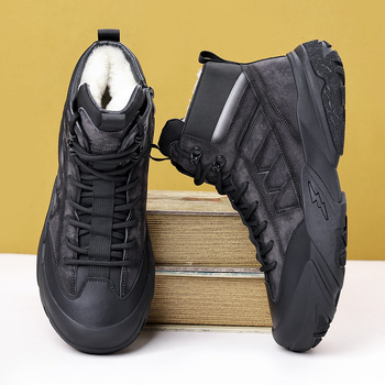 Ghete Martin din piele pentru bărbați, căptușite cu lână – partea superioară din piele de vacă, căptușeală din lână, talpă din cauciuc, vârf rotund, talpă cusută