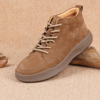 Ghete Martin pentru bărbați, piele de primă mână, vârf rotund, talpă din cauciuc, fermoar pe lateral, stil vintage