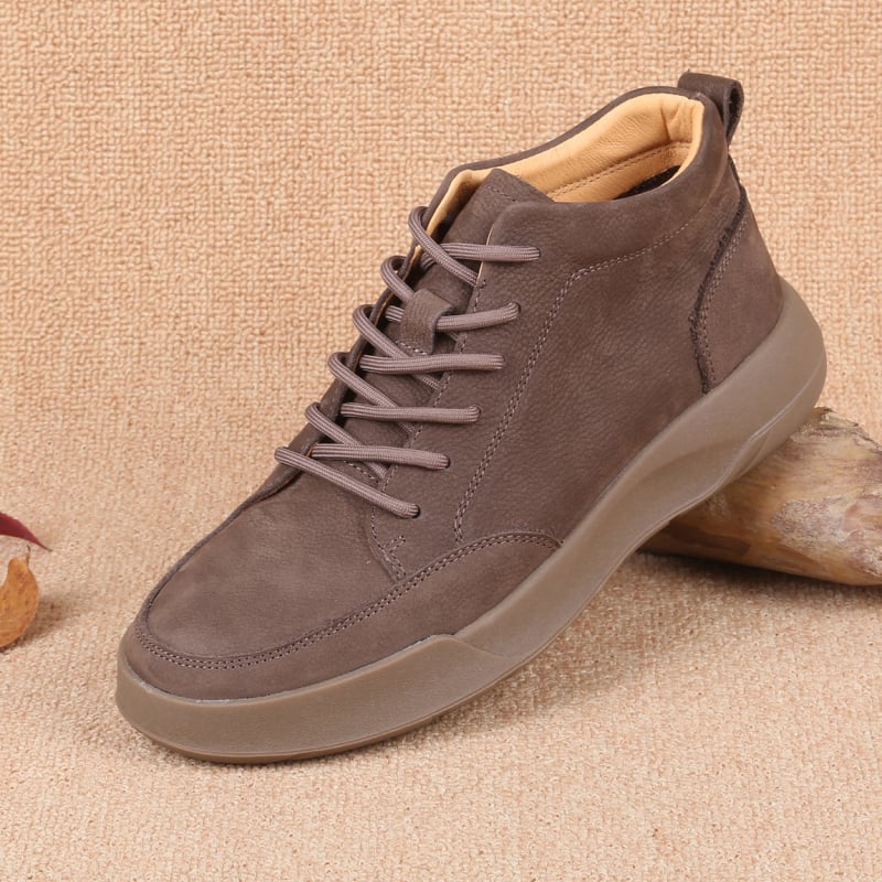 Ghete Martin pentru bărbați, piele de primă mână, vârf rotund, talpă din cauciuc, fermoar pe lateral, stil vintage