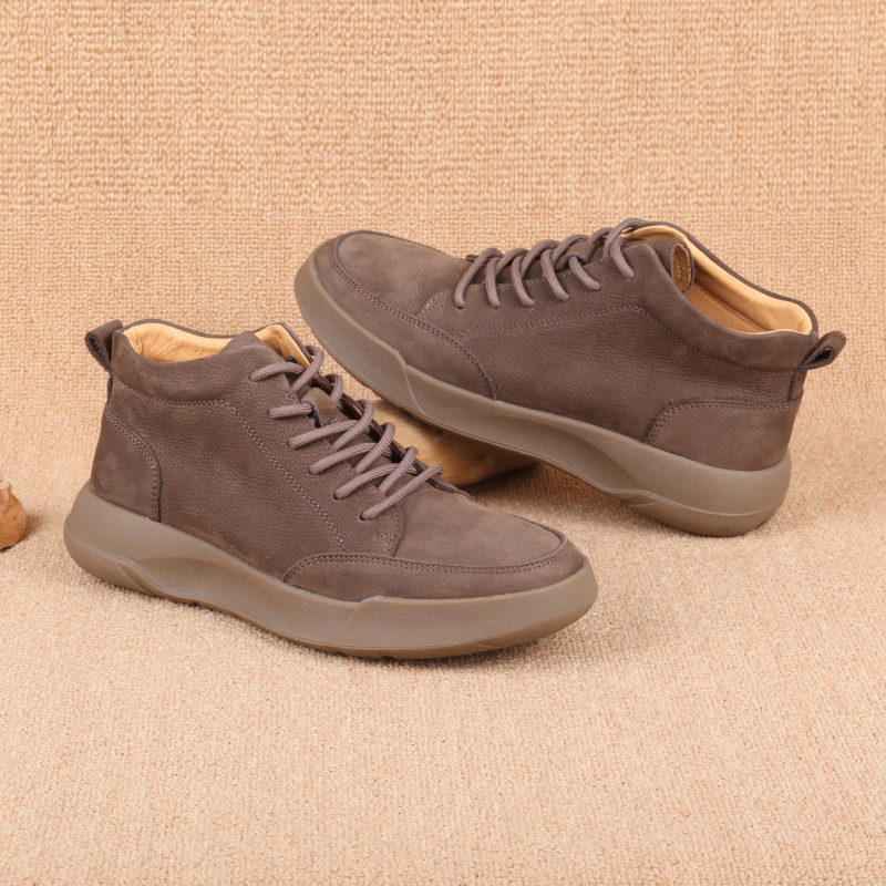 Ghete Martin pentru bărbați, piele de primă mână, vârf rotund, talpă din cauciuc, fermoar pe lateral, stil vintage