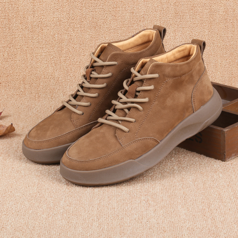 Ghete Martin pentru bărbați, piele de primă mână, vârf rotund, talpă din cauciuc, fermoar pe lateral, stil vintage