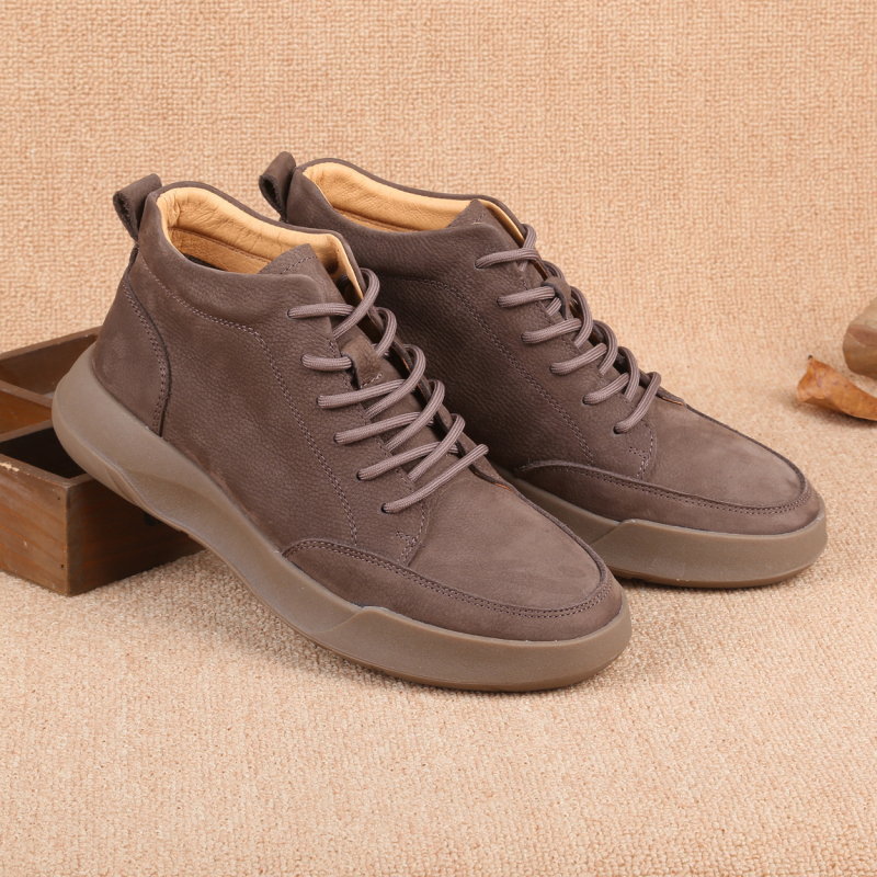 Ghete Martin pentru bărbați, piele de primă mână, vârf rotund, talpă din cauciuc, fermoar pe lateral, stil vintage