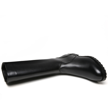 Cizme de cavaler peste genunchi, cu partea superioară din PU, fermoar lateral și toc gros plat