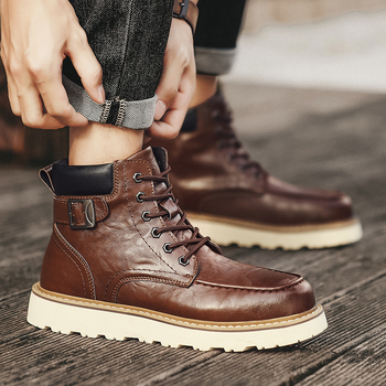 Martin Boots – muške čizme u retro stilu, okrugli vrh, srednje visoki potkoljenica, gornji dio od mikrovlaknaste kože, gumena potplata
