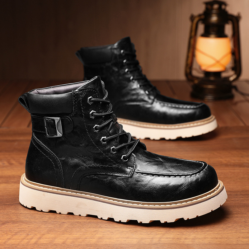 Martin Boots – muške čizme u retro stilu, okrugli vrh, srednje visoki potkoljenica, gornji dio od mikrovlaknaste kože, gumena potplata