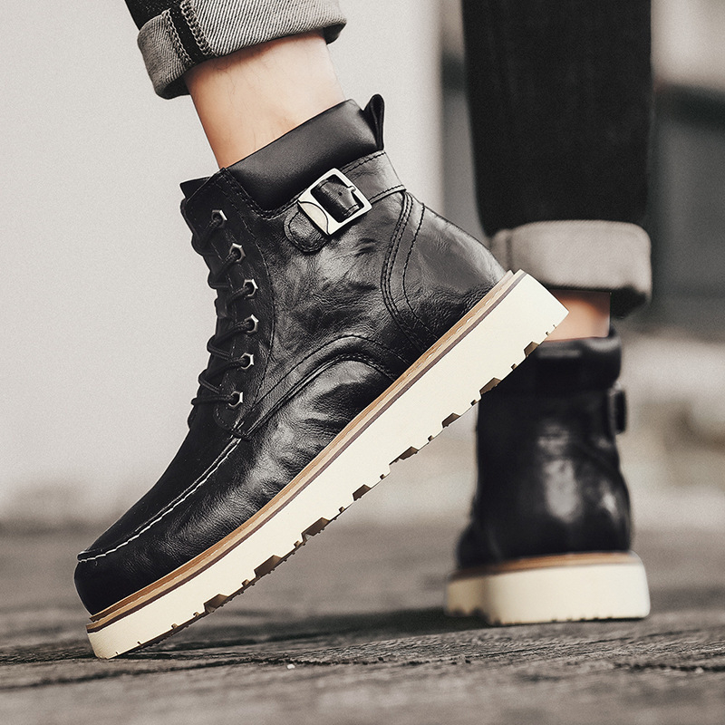 Martin Boots – muške čizme u retro stilu, okrugli vrh, srednje visoki potkoljenica, gornji dio od mikrovlaknaste kože, gumena potplata