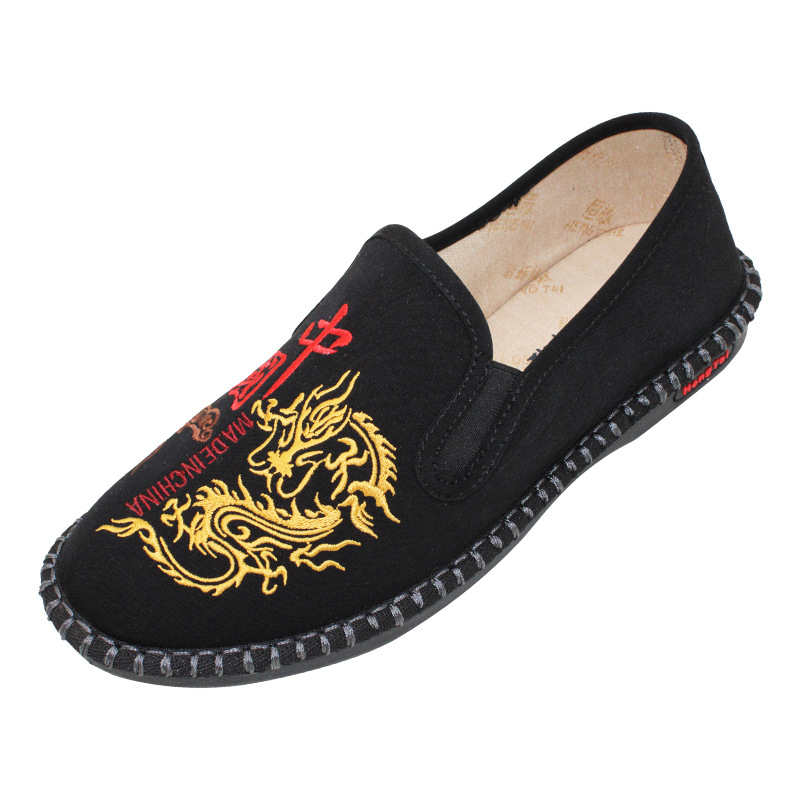 Мъжки платнени обувки с бродерия, етничен стил, дишащи, с еластичен ластик за лесно обуване, кръгъл нос, PU подметка, стелка от бамбукови влакна