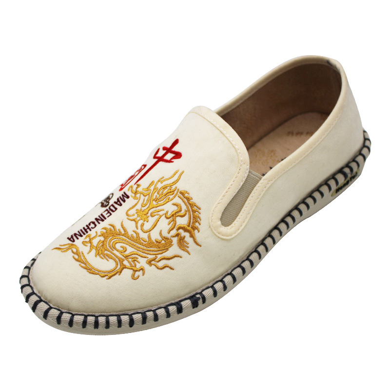 Мъжки платнени обувки с бродерия, етничен стил, дишащи, с еластичен ластик за лесно обуване, кръгъл нос, PU подметка, стелка от бамбукови влакна