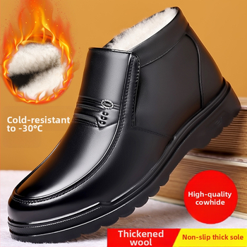 Ghete de iarnă pentru bărbați – partea superioară din piele, talpă PU, branț din blană artificială, vârf rotund, stil casual