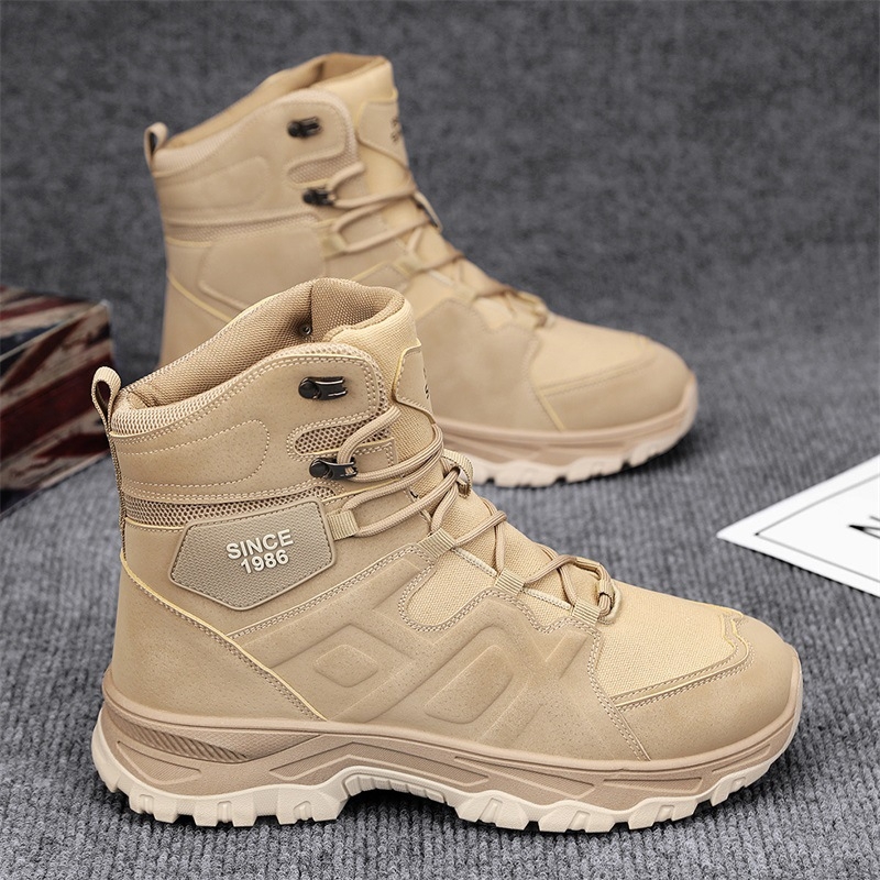 Ghete Martin pentru bărbați, stil Desert Combat, înălțime medie a gleznei, talpă din cauciuc, antiderapante și rezistente la uzură