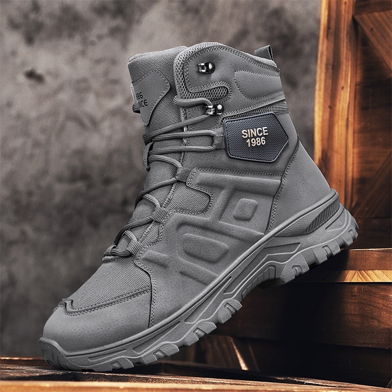 Ghete Martin pentru bărbați, stil Desert Combat, înălțime medie a gleznei, talpă din cauciuc, antiderapante și rezistente la uzură