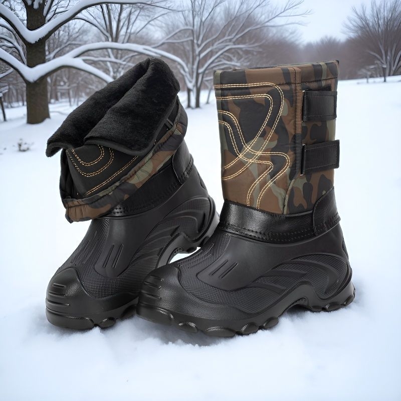 Ghete de zăpadă pentru bărbați, impermeabile, anti-derapare, căptușite cu fleece, partea superioară PU, talpă EVA