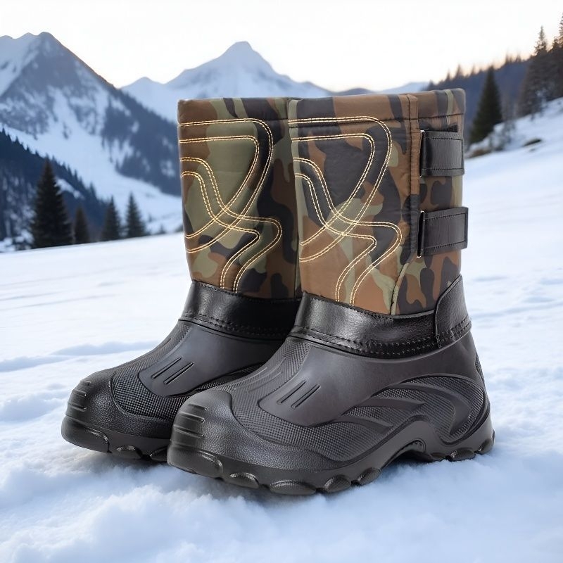 Ghete de zăpadă pentru bărbați, impermeabile, anti-derapare, căptușite cu fleece, partea superioară PU, talpă EVA