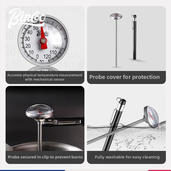 Bincoo kafijas mehāniskais adatu termometrs ar mūsdienīgu minimālistisku dizainu, piemērots rokām gatavai kafijai un espresso — alumīnijs, 304 nerūsējošais tērauds un ABS