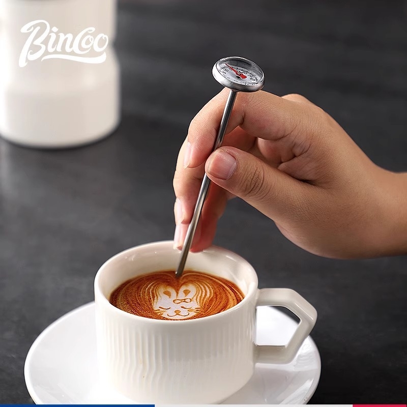 Bincoo Καφέ Μηχανικό Θερμόμετρο με Δείκτη, μοντέρνου μινιμαλιστικού σχεδίου, για χειροποίητο καφέ και εσπρέσο — Αλουμίνιο, Ανοξείδωτος χάλυβας 304 και ABS