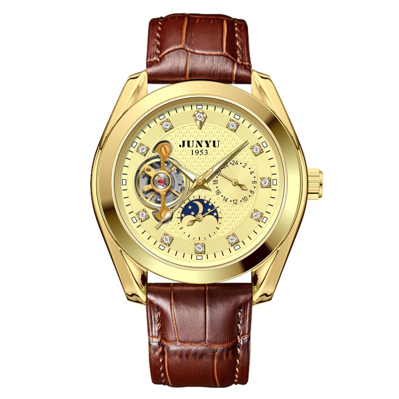 Junyu Ceas mecanic pentru bărbați, Tourbillon, Mișcare 1033G, Afișaj analog, Rezistență la apă 10 m