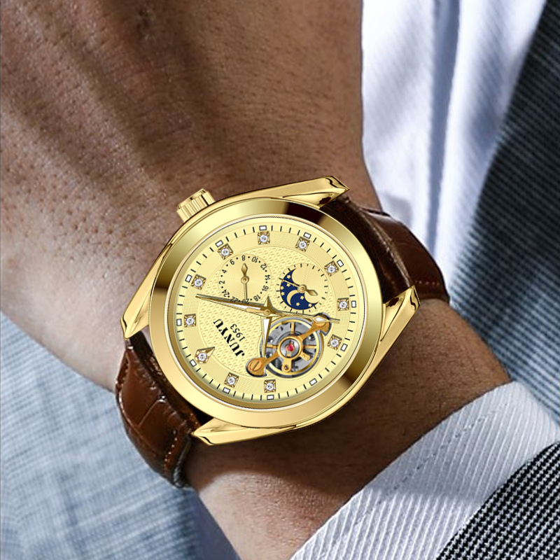 Junyu Ceas mecanic pentru bărbați, Tourbillon, Mișcare 1033G, Afișaj analog, Rezistență la apă 10 m