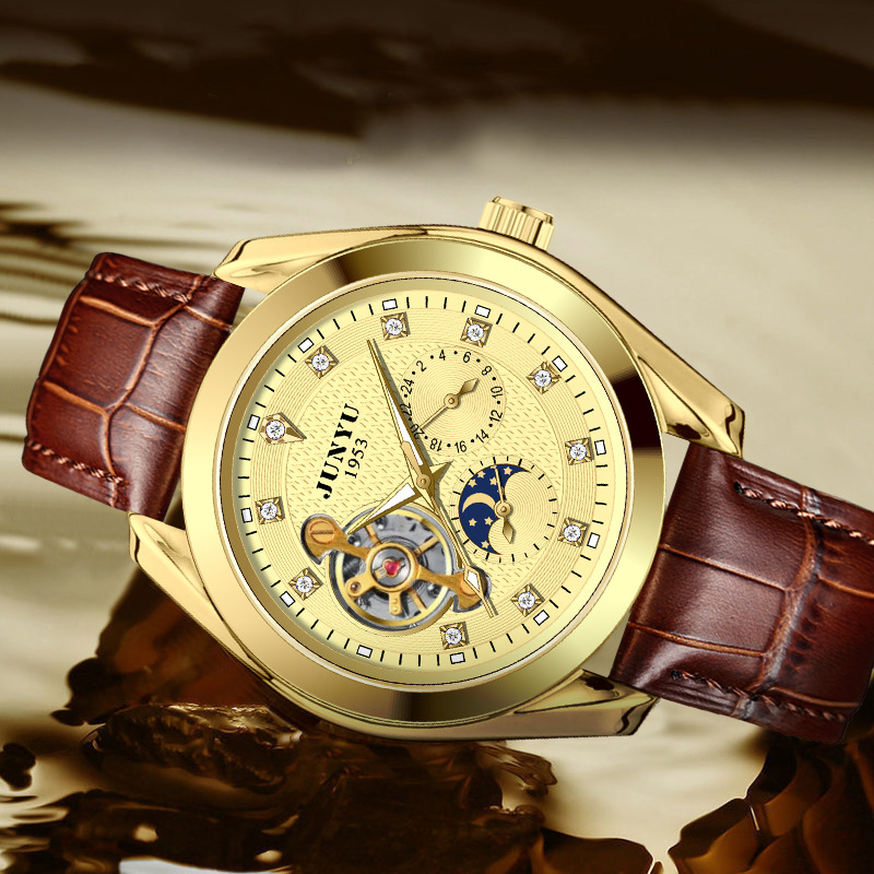 Junyu Ceas mecanic pentru bărbați, Tourbillon, Mișcare 1033G, Afișaj analog, Rezistență la apă 10 m