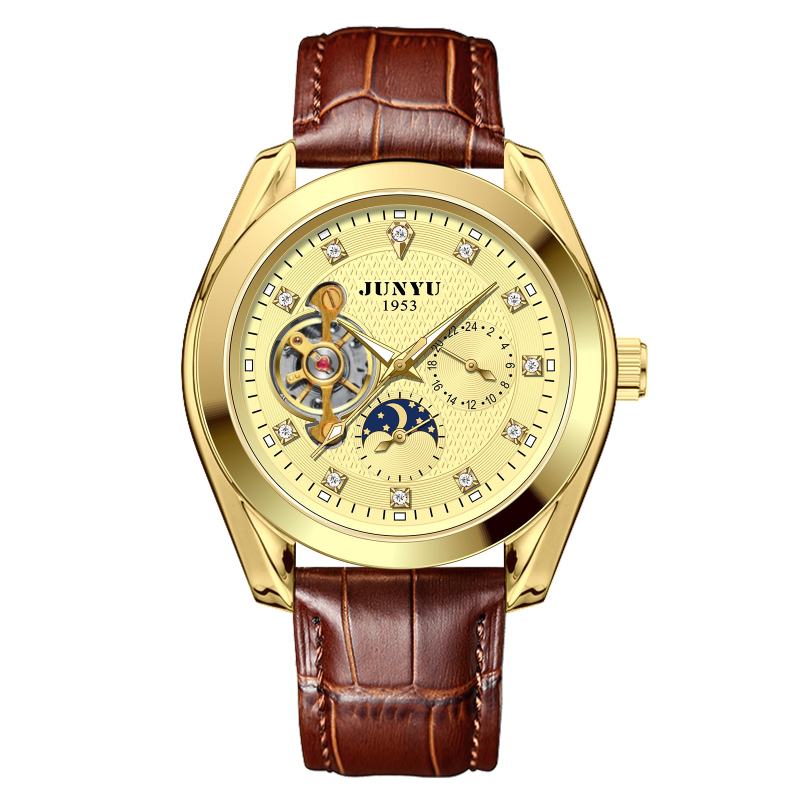 Junyu Ceas mecanic pentru bărbați, Tourbillon, Mișcare 1033G, Afișaj analog, Rezistență la apă 10 m