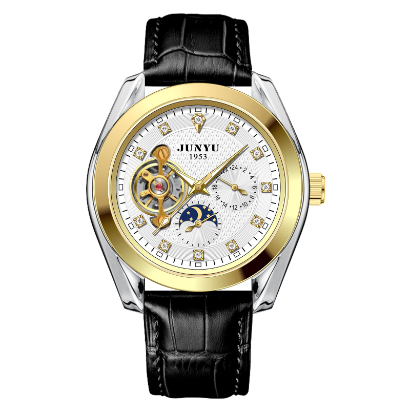 Junyu Ceas mecanic pentru bărbați, Tourbillon, Mișcare 1033G, Afișaj analog, Rezistență la apă 10 m