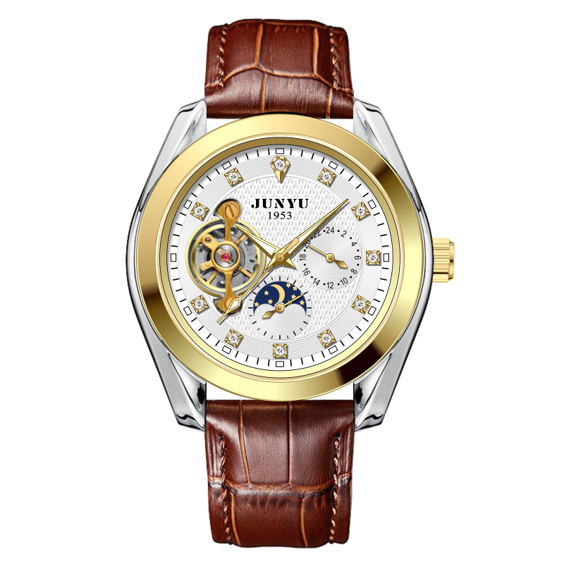 Junyu Ceas mecanic pentru bărbați, Tourbillon, Mișcare 1033G, Afișaj analog, Rezistență la apă 10 m