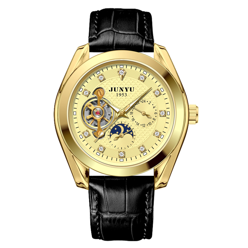 Junyu Ceas mecanic pentru bărbați, Tourbillon, Mișcare 1033G, Afișaj analog, Rezistență la apă 10 m
