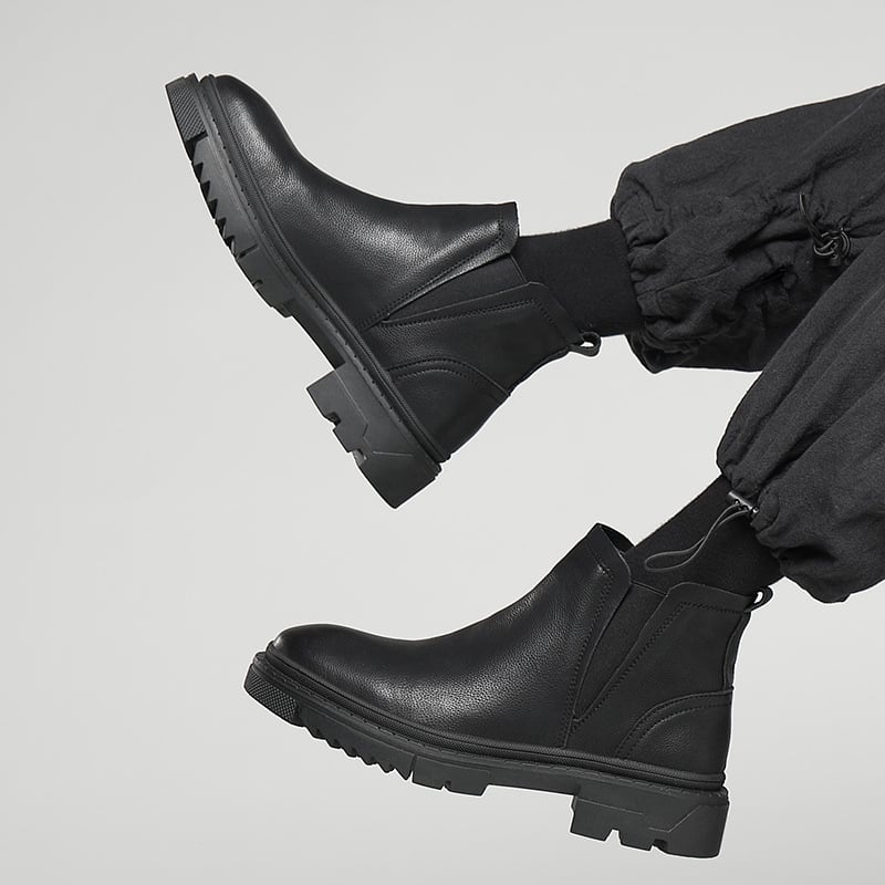 Martin čizme za muškarce, platforma za povećanje visine, Chelsea stil, niski gornji dio, slip-on, gumeni potplat, okrugli vrh