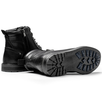 Férfi Martin bőr csizmák - valódi bőr, magas szár, fűző, oldalsó cipzár, bolyhos bélés, csúszásmentes talp