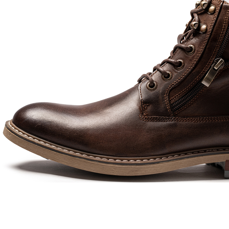 Férfi Martin bőr csizmák - valódi bőr, magas szár, fűző, oldalsó cipzár, bolyhos bélés, csúszásmentes talp