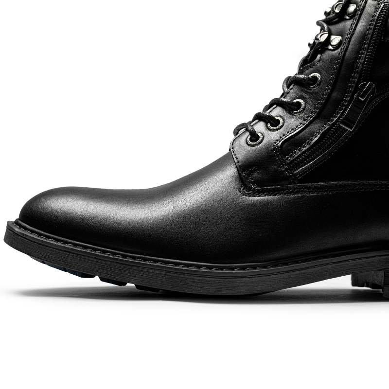 Férfi Martin bőr csizmák - valódi bőr, magas szár, fűző, oldalsó cipzár, bolyhos bélés, csúszásmentes talp