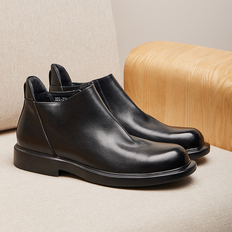 Челси мъжки кожени ботуши, горно от първи слой телешка кожа, стелка от естествена кожа, подплата от свинска кожа, гумена подметка, страничен цип
