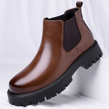 Мъжки зимни високи ботуши от синтетична кожа, гумена подметка, средно голенище, кръгла носна част