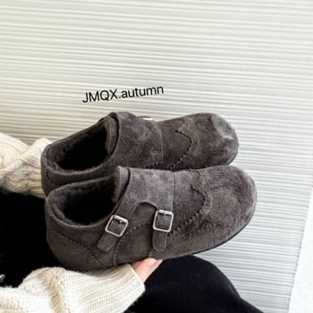 Casual ženske kožne loafers - okrugli nos, gornji dio od split kože, velur podstava, zatvaranje Velcro, gumeni potplat