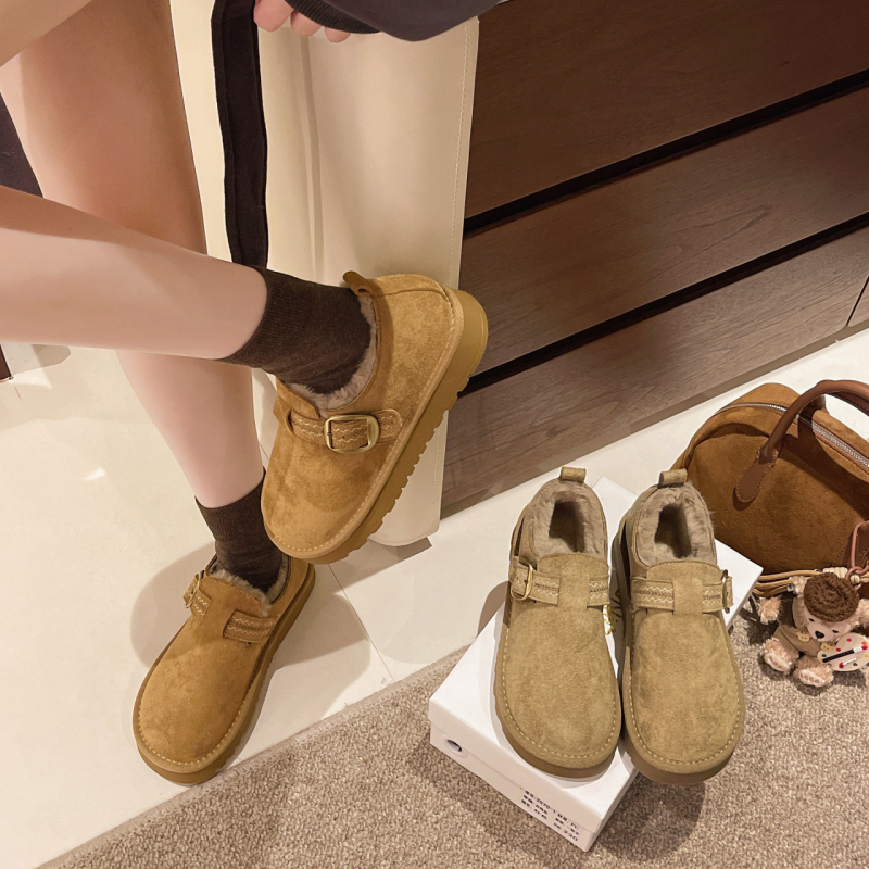 Ženske zimske slip-on čizme s debelim potplatom, gornji dio od umjetne PU, gumena podstava, okrugli vrh, niski kroj, srednji potpetica 3–5 cm, ulošak od umjetnog krzna, topla podstava, korejskog stila