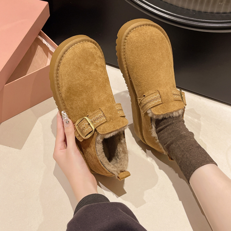 Ženske zimske slip-on čizme s debelim potplatom, gornji dio od umjetne PU, gumena podstava, okrugli vrh, niski kroj, srednji potpetica 3–5 cm, ulošak od umjetnog krzna, topla podstava, korejskog stila