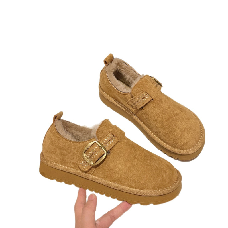 Ženske zimske slip-on čizme s debelim potplatom, gornji dio od umjetne PU, gumena podstava, okrugli vrh, niski kroj, srednji potpetica 3–5 cm, ulošak od umjetnog krzna, topla podstava, korejskog stila