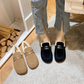 Ženske zimske slip-on tenisice s umjetnom krznom uložkom, mat vanjski dio, gumeni đon, niska potpetica 1–3 cm