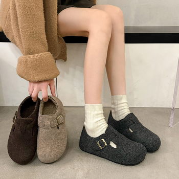 Ženske cipele od suedea s plišastom podstavom, casual stil, gumena potplat, četvrtasti vrh, srednja visina potpetice 3-5 cm