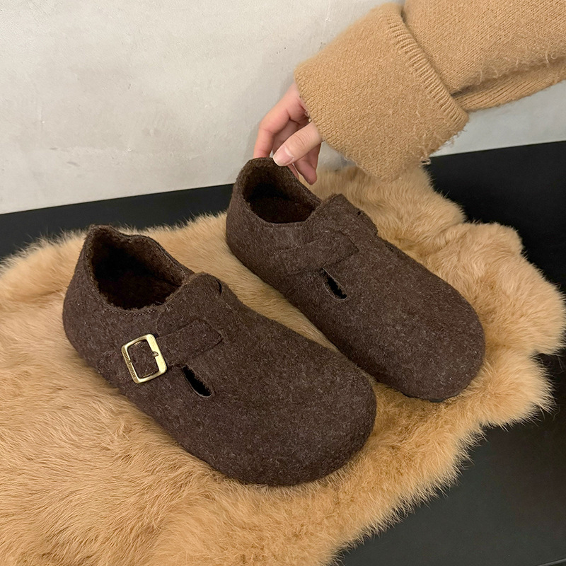 Ženske cipele od suedea s plišastom podstavom, casual stil, gumena potplat, četvrtasti vrh, srednja visina potpetice 3-5 cm