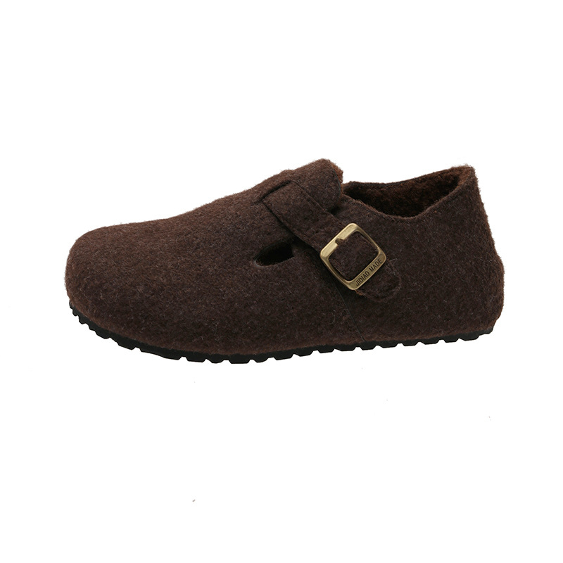 Ženske cipele od suedea s plišastom podstavom, casual stil, gumena potplat, četvrtasti vrh, srednja visina potpetice 3-5 cm