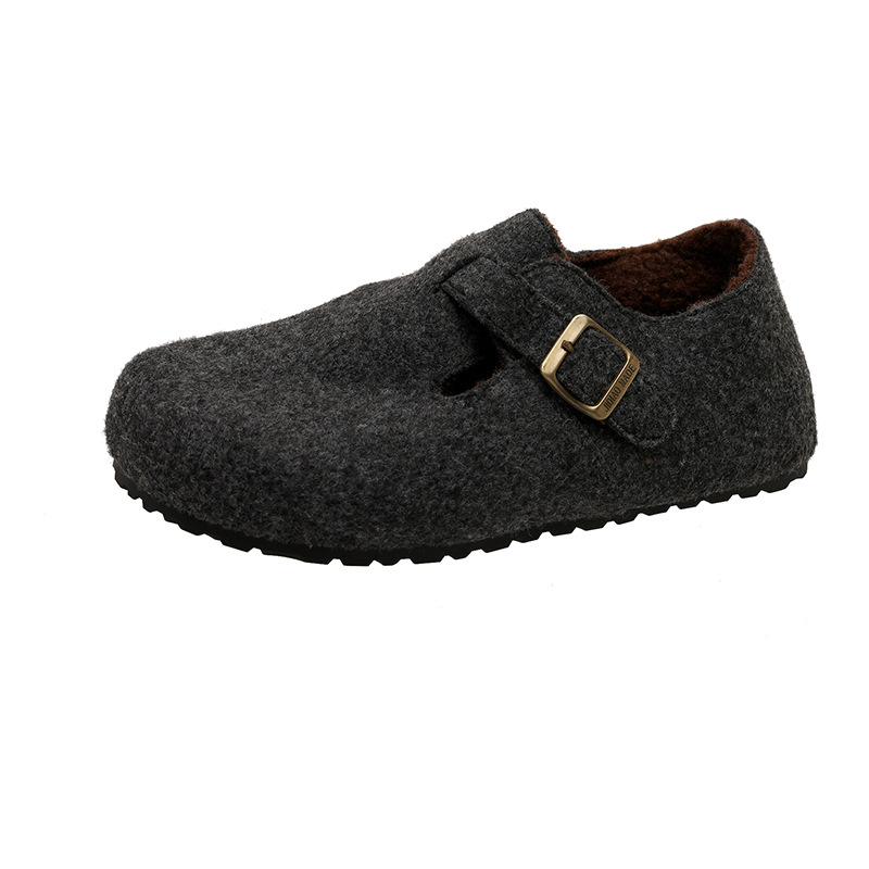Ženske cipele od suedea s plišastom podstavom, casual stil, gumena potplat, četvrtasti vrh, srednja visina potpetice 3-5 cm