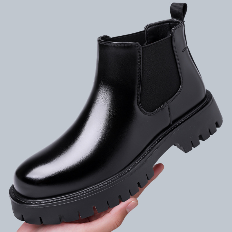 Мъжки високи обувки от синтетична кожа, гумена подметка, кръгъл нос, Hyperion стелка, за зима