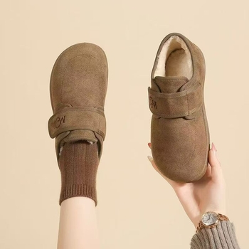 Zimske čizme od nubuka, fleece podstava, niski gornji dio, Velcro zatvarač, zaobljeni vrh