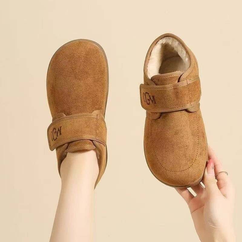 Zimske čizme od nubuka, fleece podstava, niski gornji dio, Velcro zatvarač, zaobljeni vrh