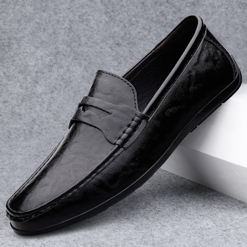 Muške slip-on cipele od PU kože, prozračan gornji dio, reljefna tekstura, okrugli vrh, gumena potplata