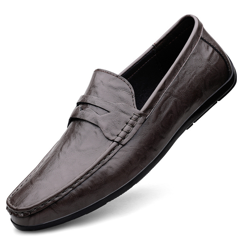 Muške slip-on cipele od PU kože, prozračan gornji dio, reljefna tekstura, okrugli vrh, gumena potplata